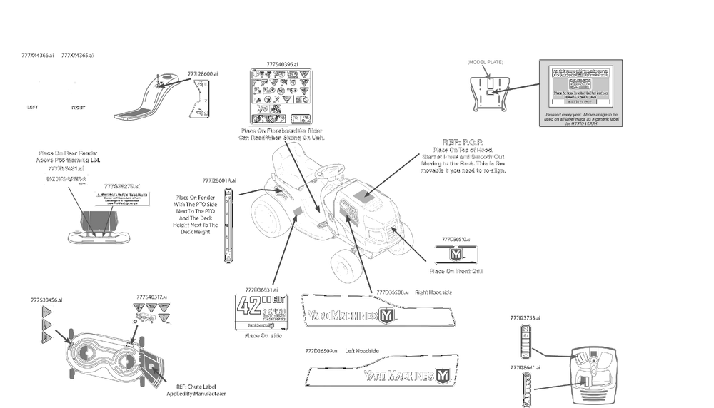 Label Map Diagram and Parts List for 13AM77SSA00 2024 Yard Machines Lawn Tractor
